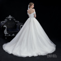 Classic and elegant design large size a-line off-shoulder short-sleeved and lace tail wedding dress plus size